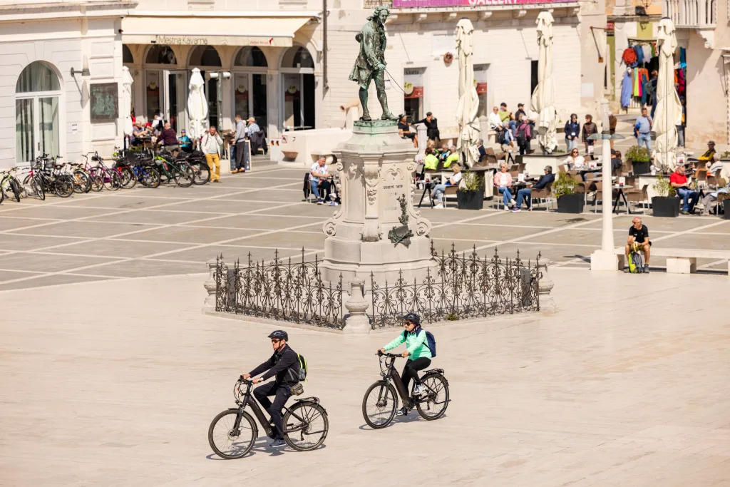 Sunny day on Tartini Square in Piran outside the main season