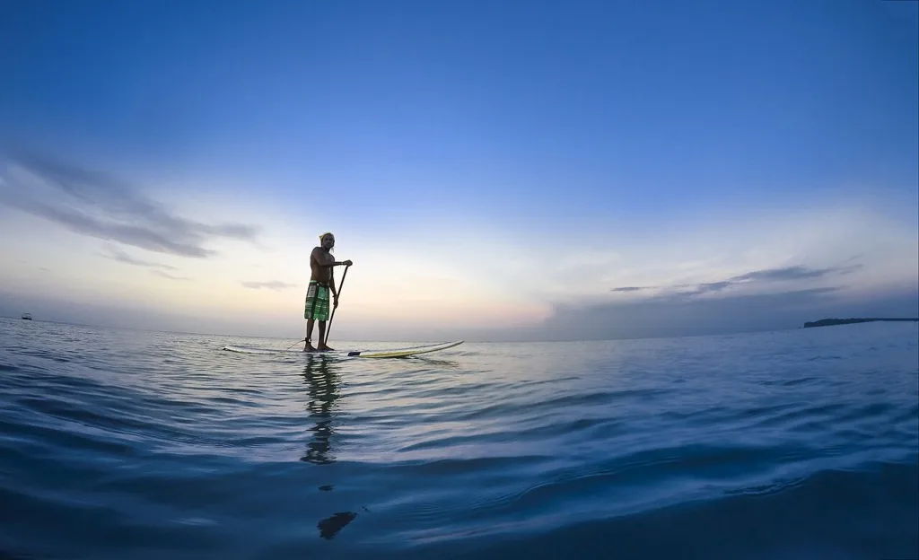 Stand up paddle on calm sea, guided team activity near Piran